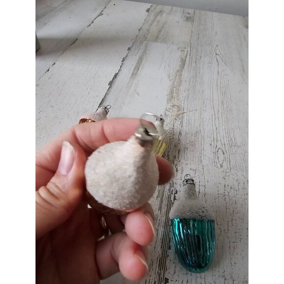 Antique acorn mercury glass ornament flocked set green yellow orange Xmas tree - Picture 4 of 10